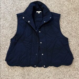 Entro Navy Quilted Vest with Scalloped Hem